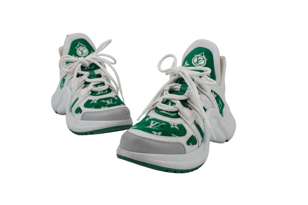 Louis Vuitton White Green Archlight Sneakers Monogram Velvet and Calfskin Leathe